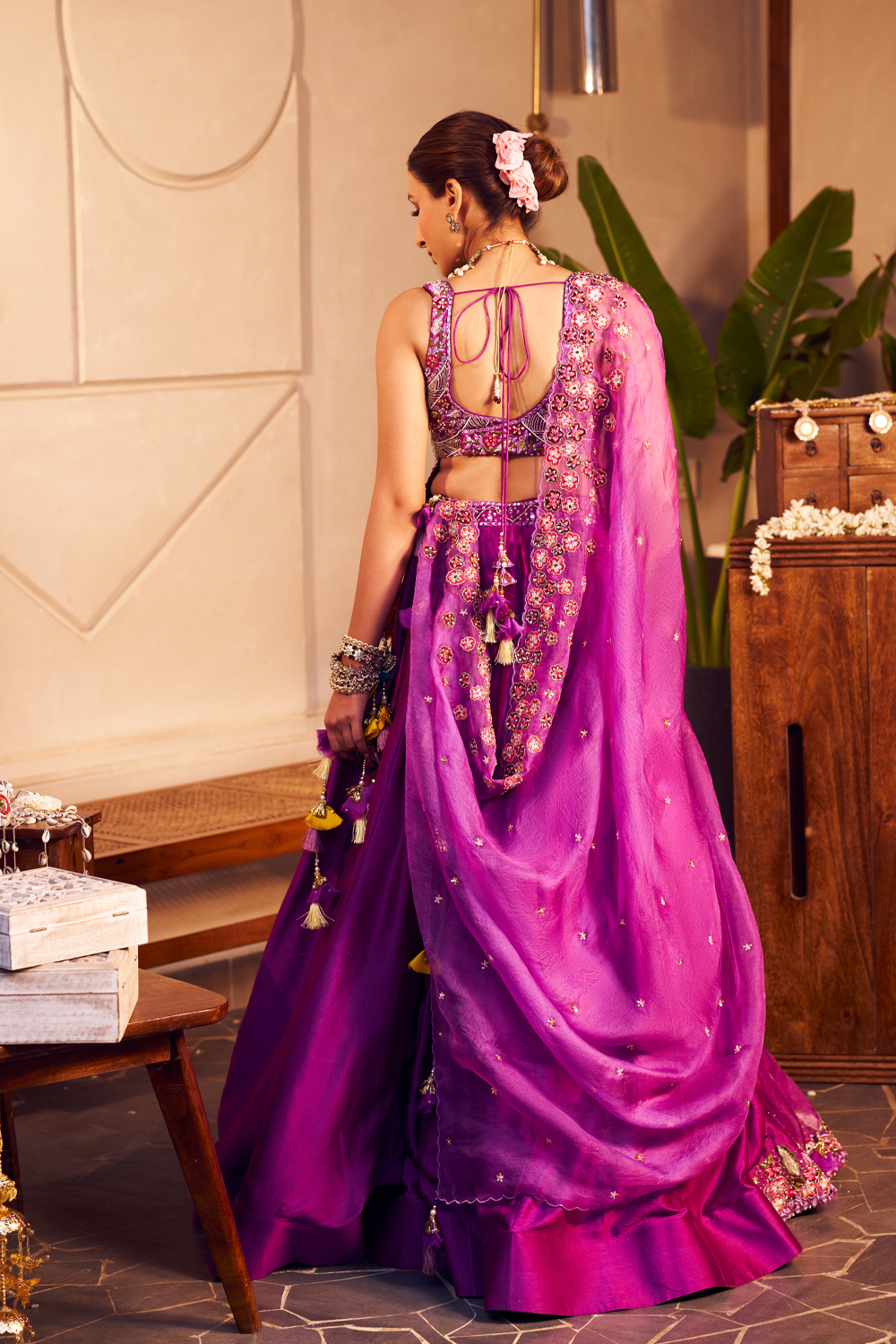 Aishwarya Purple Chanderi Embroidered Thread Elephant Patchwork Lehenga Set