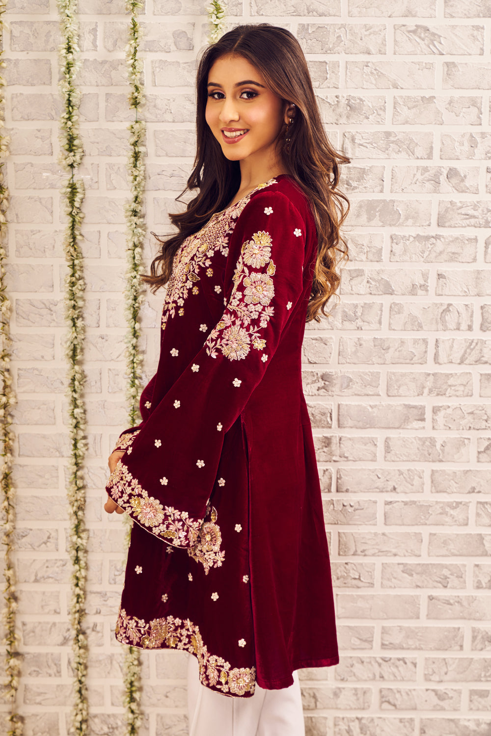 Shagna Sajda Maroon Velvet Kurti with Pants