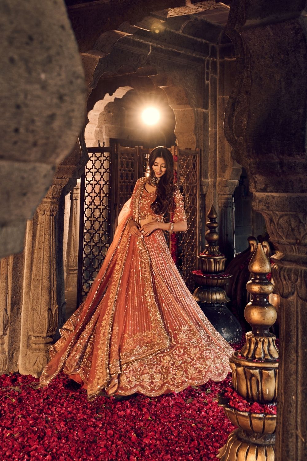 Zeenat Rust Kora Organza Lining Shantoon Bridal Lehenga Set
