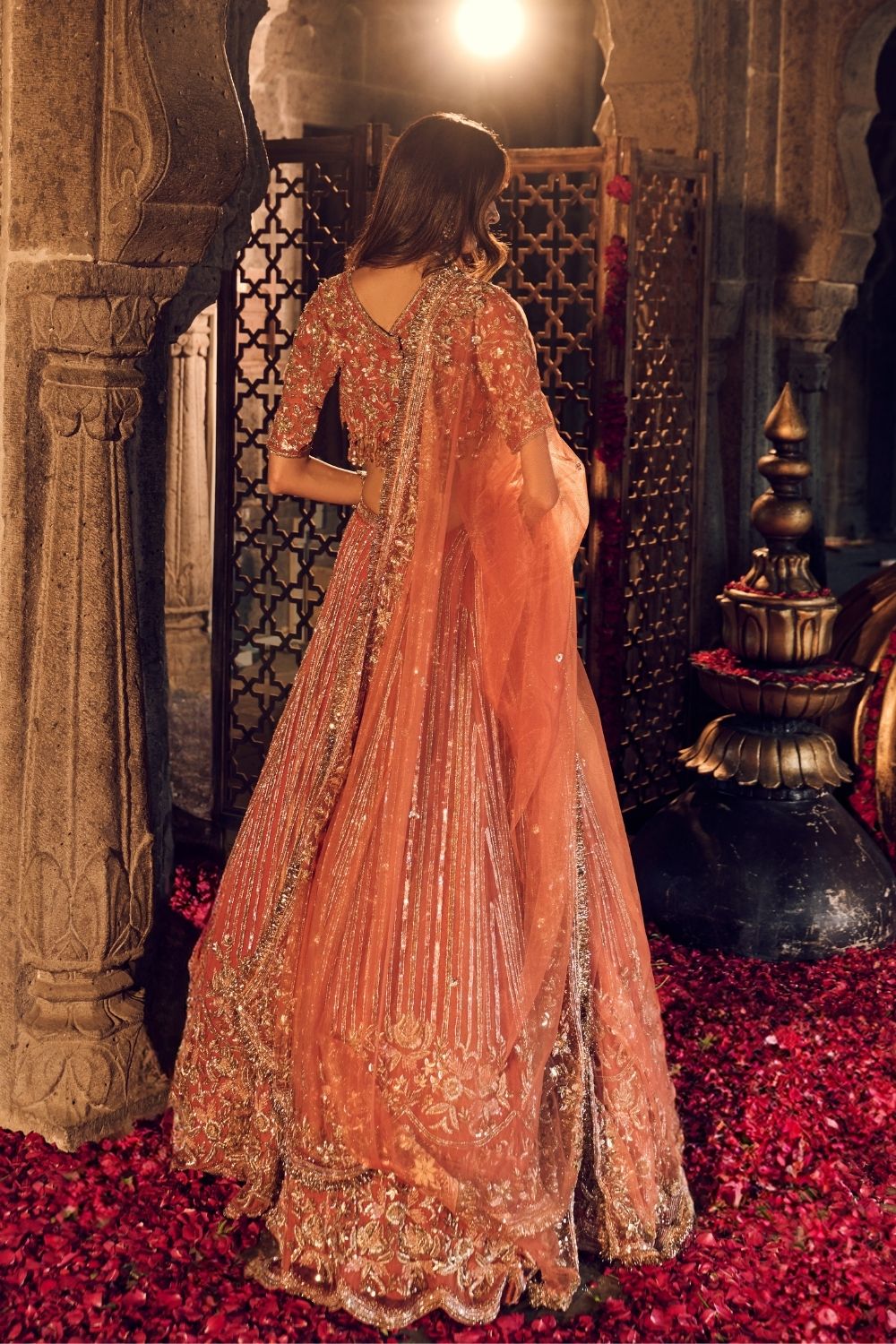 Zeenat Rust Kora Organza Lining Shantoon Bridal Lehenga Set