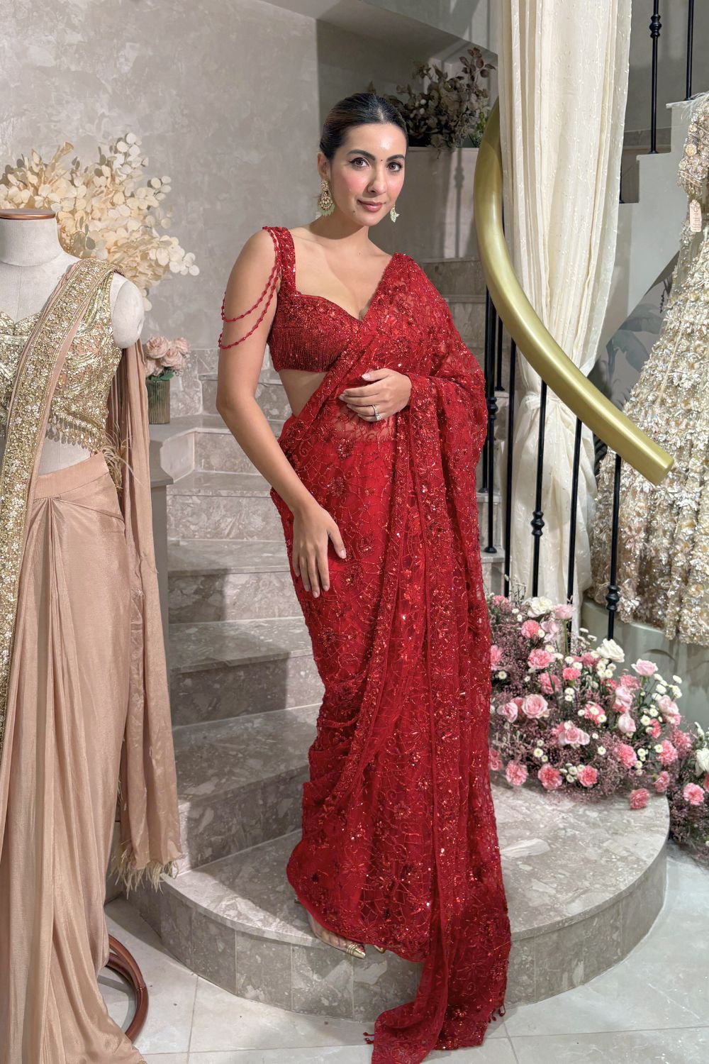 Niki Mehra in Red Sequin Saree