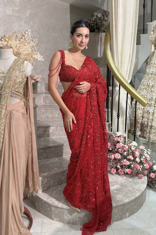 Niki Mehra in Red Sequin Saree