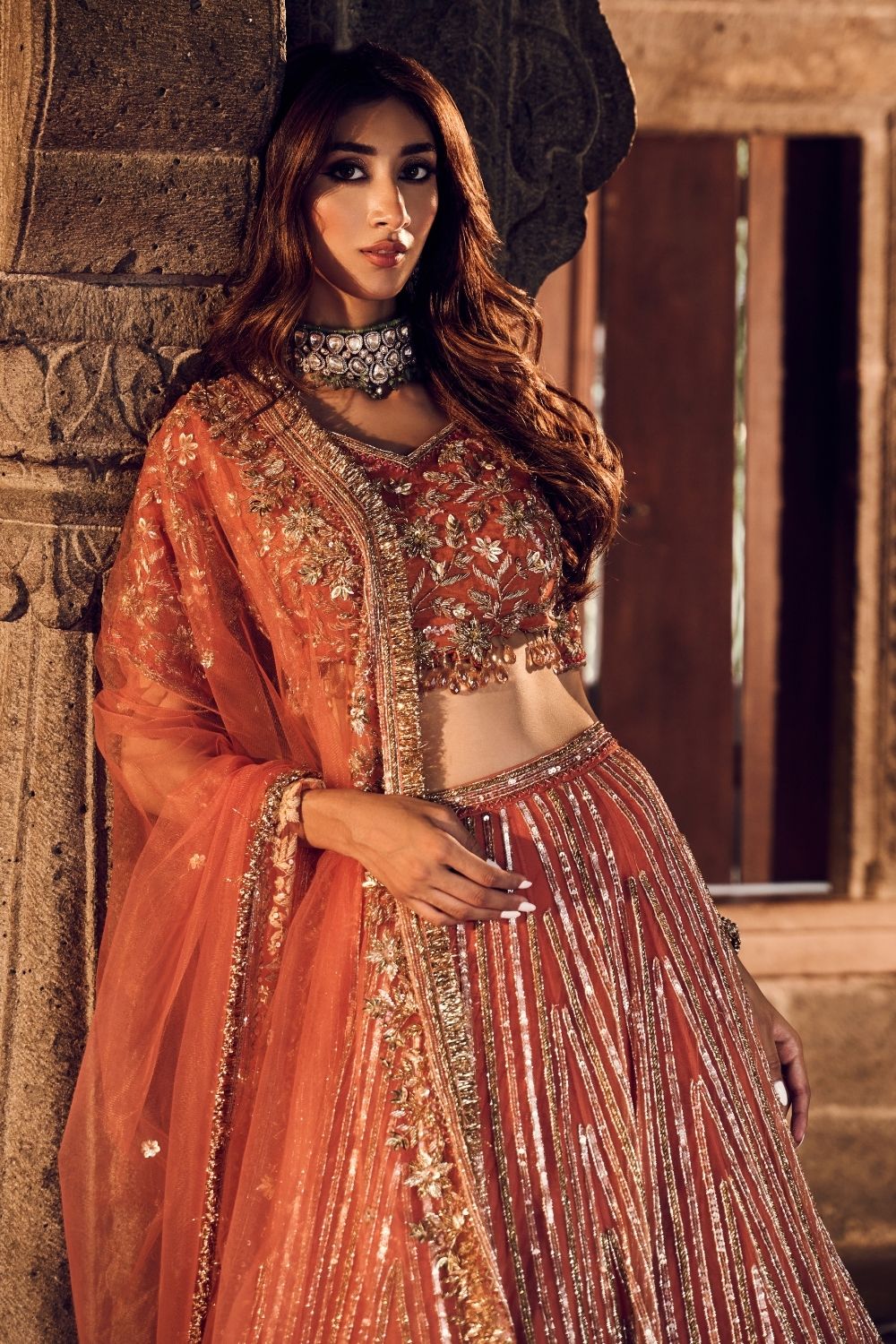 Zeenat Rust Kora Organza Lining Shantoon Bridal Lehenga Set