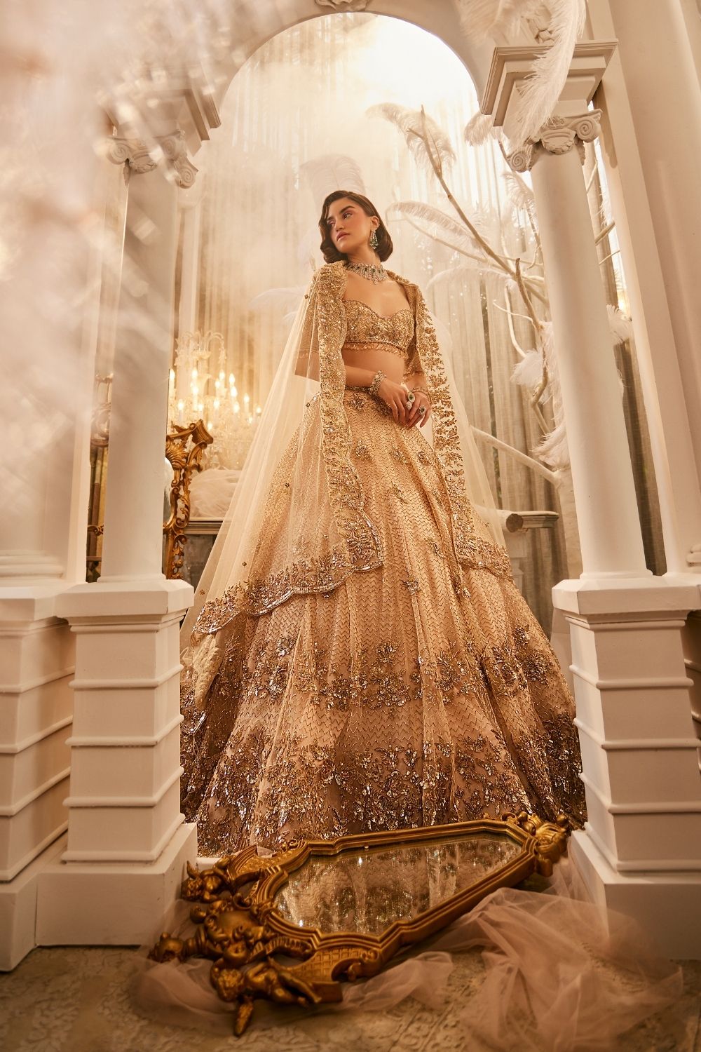 Nike Ivory Embellished Net Lehenga and Blouse with Dupatta