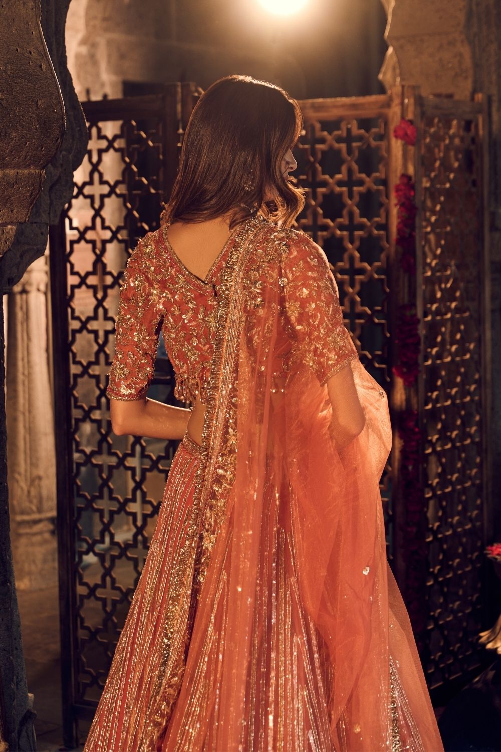 Zeenat Rust Kora Organza Lining Shantoon Bridal Lehenga Set