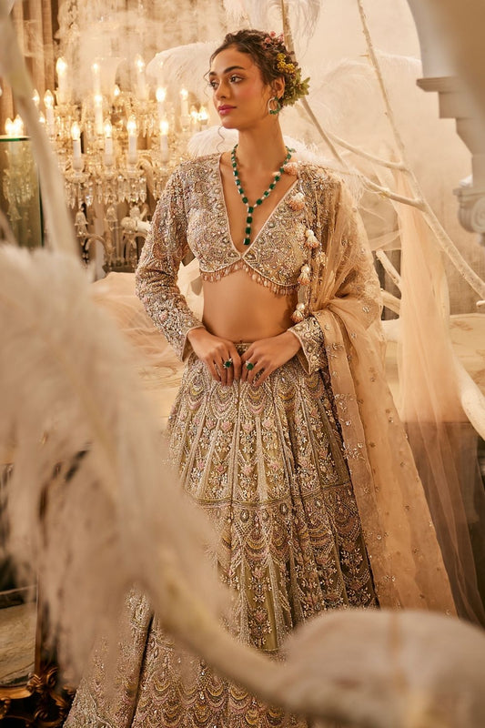 Eos Mint Embellished Net Lehenga and Blouse with Dupatta