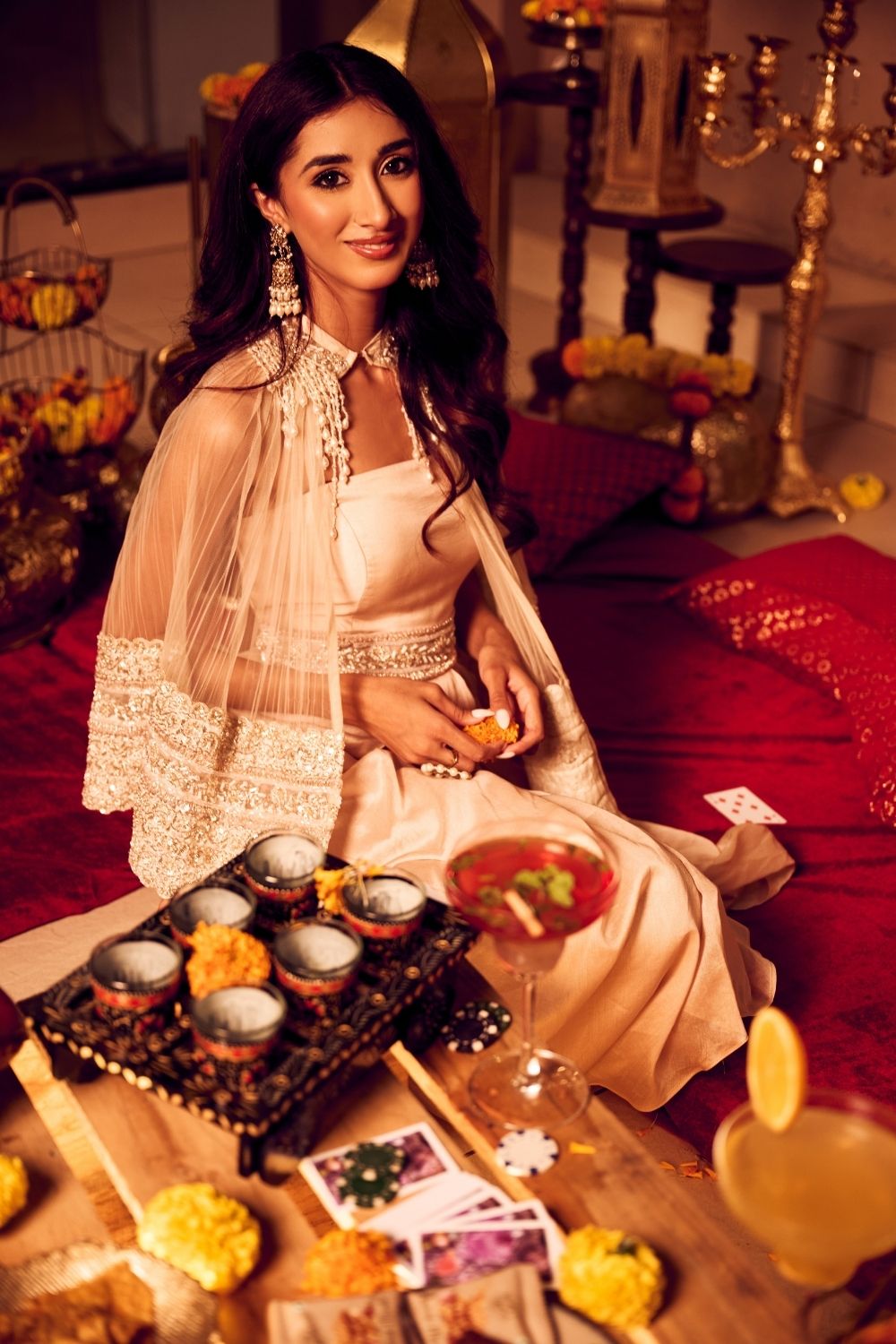 Swan Song Ivory Crepe Embellished Cutdana Gown with Cape