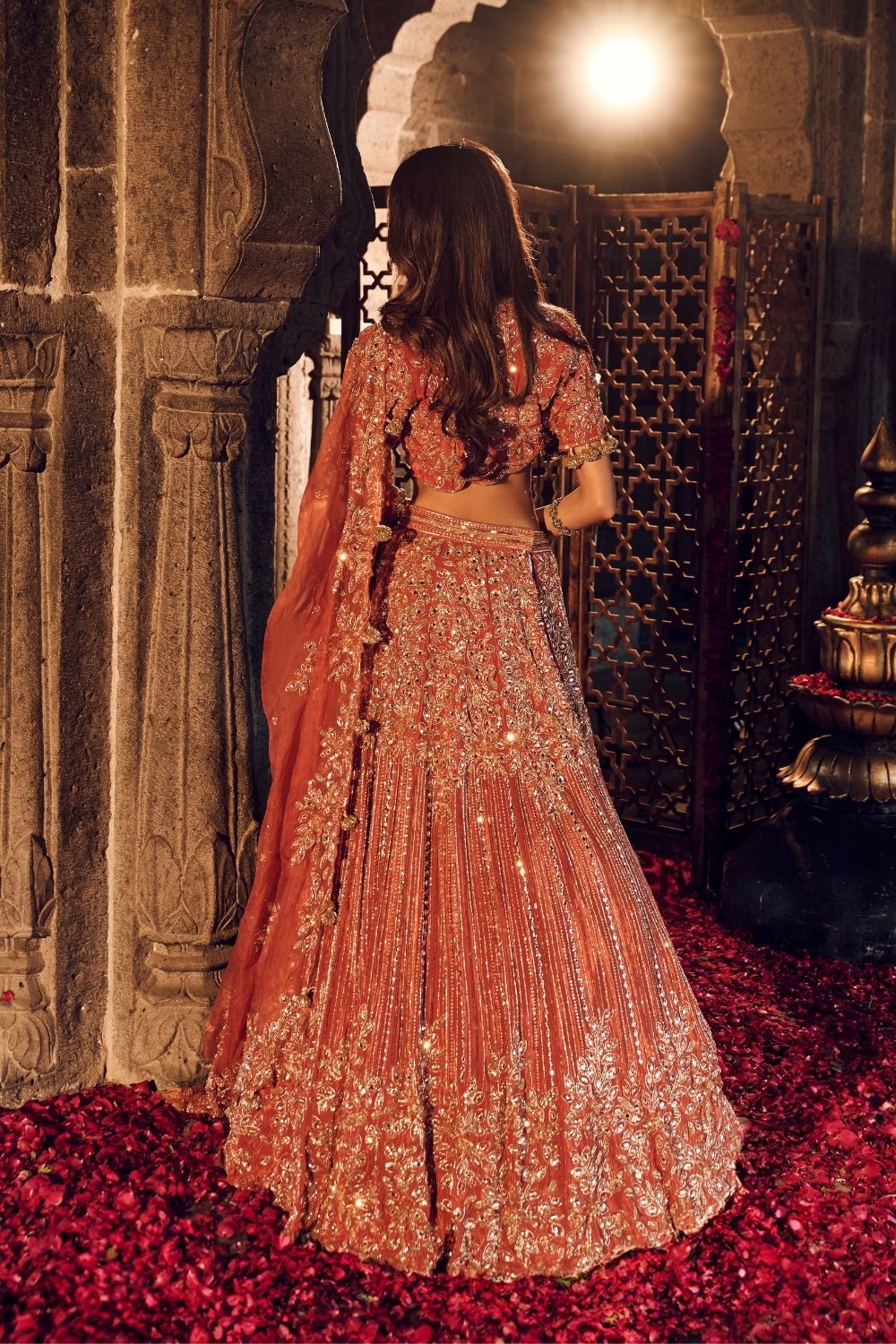 Ruqaiya Rust Crepe Kora Organza Lining Shantoon Bridal Lehenga Set
