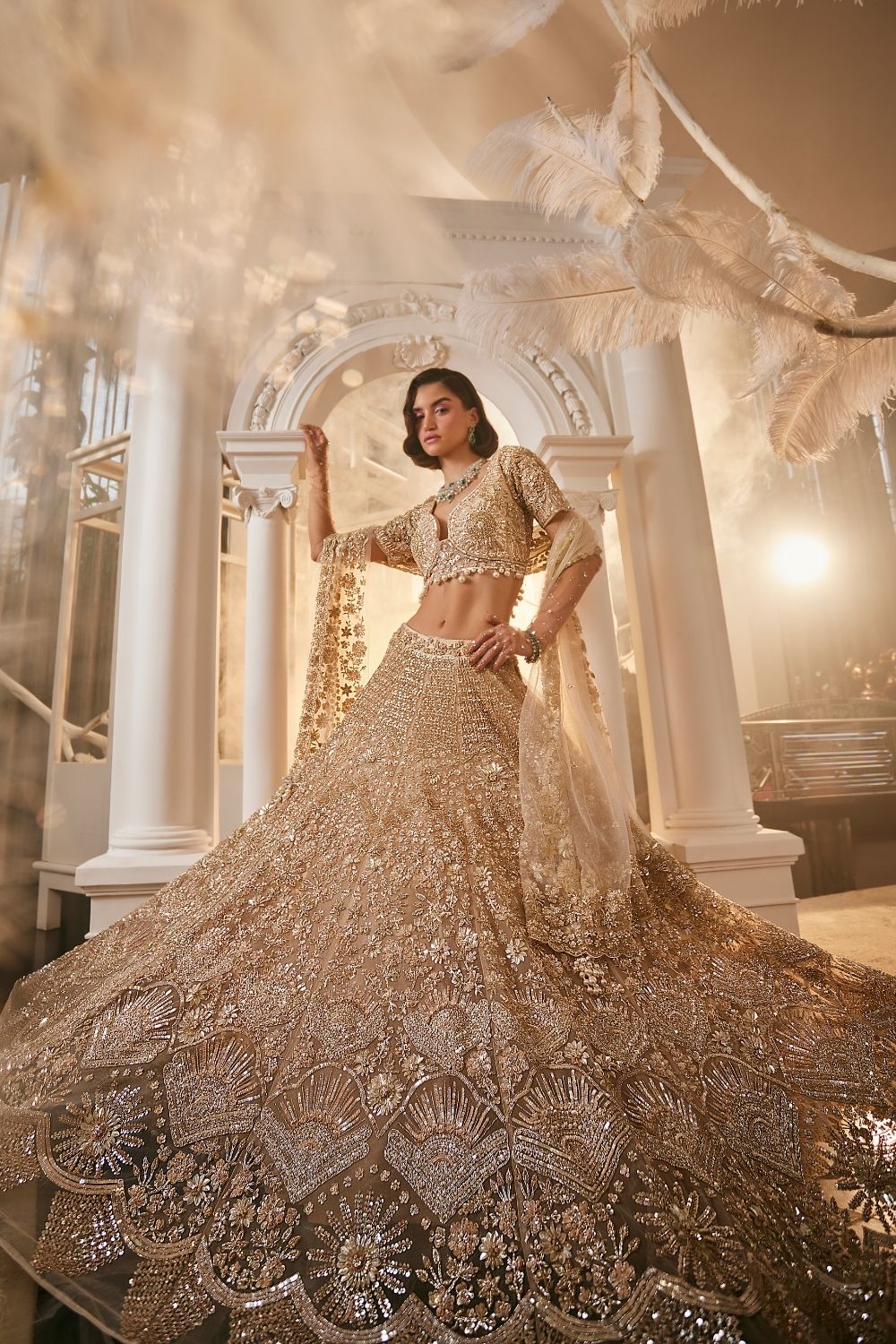 Persephone Blush Pink Embellished Net Lehenga and Blouse with Dupatta