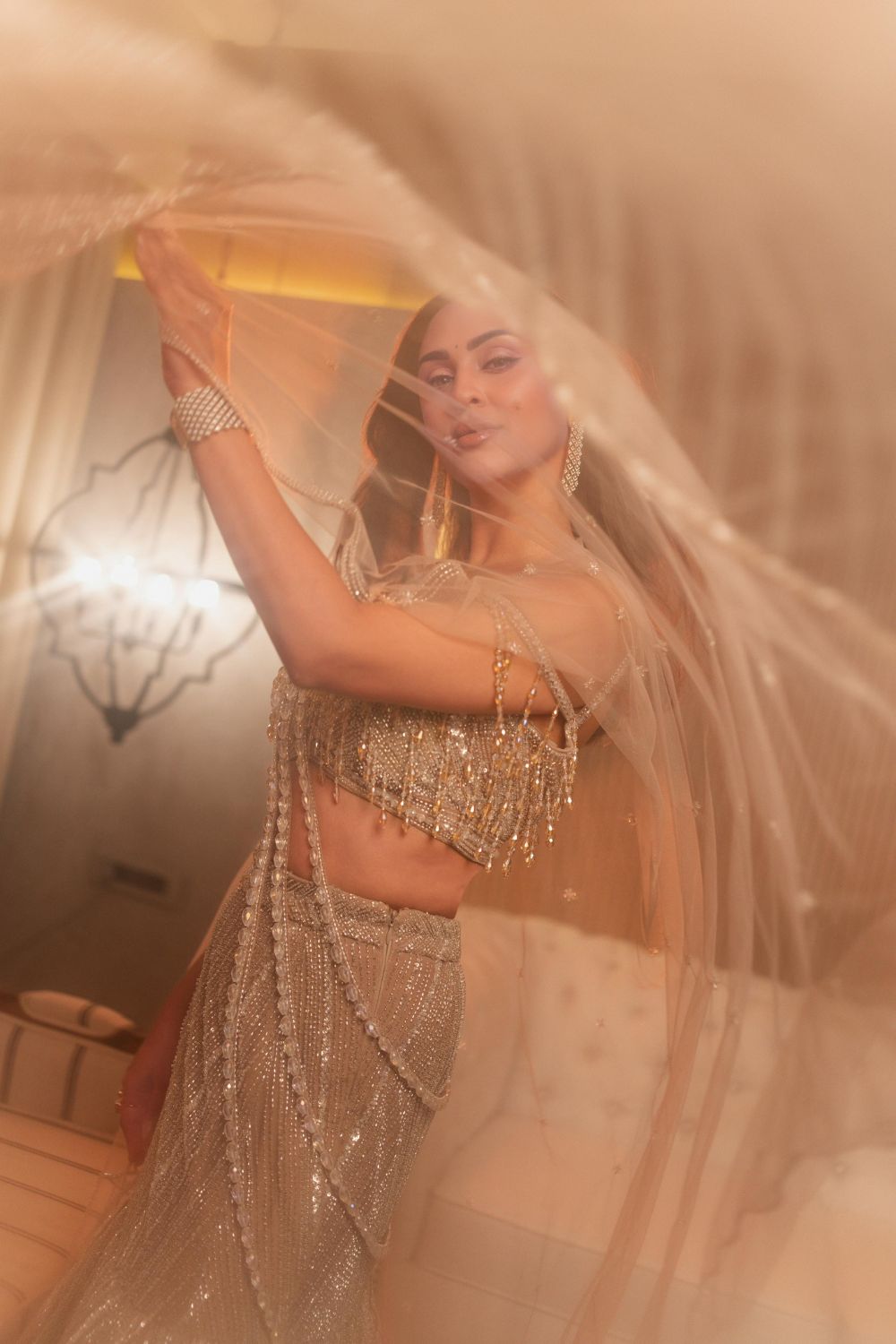 Krystle D'souza in Gold Embellished Lehenga Set