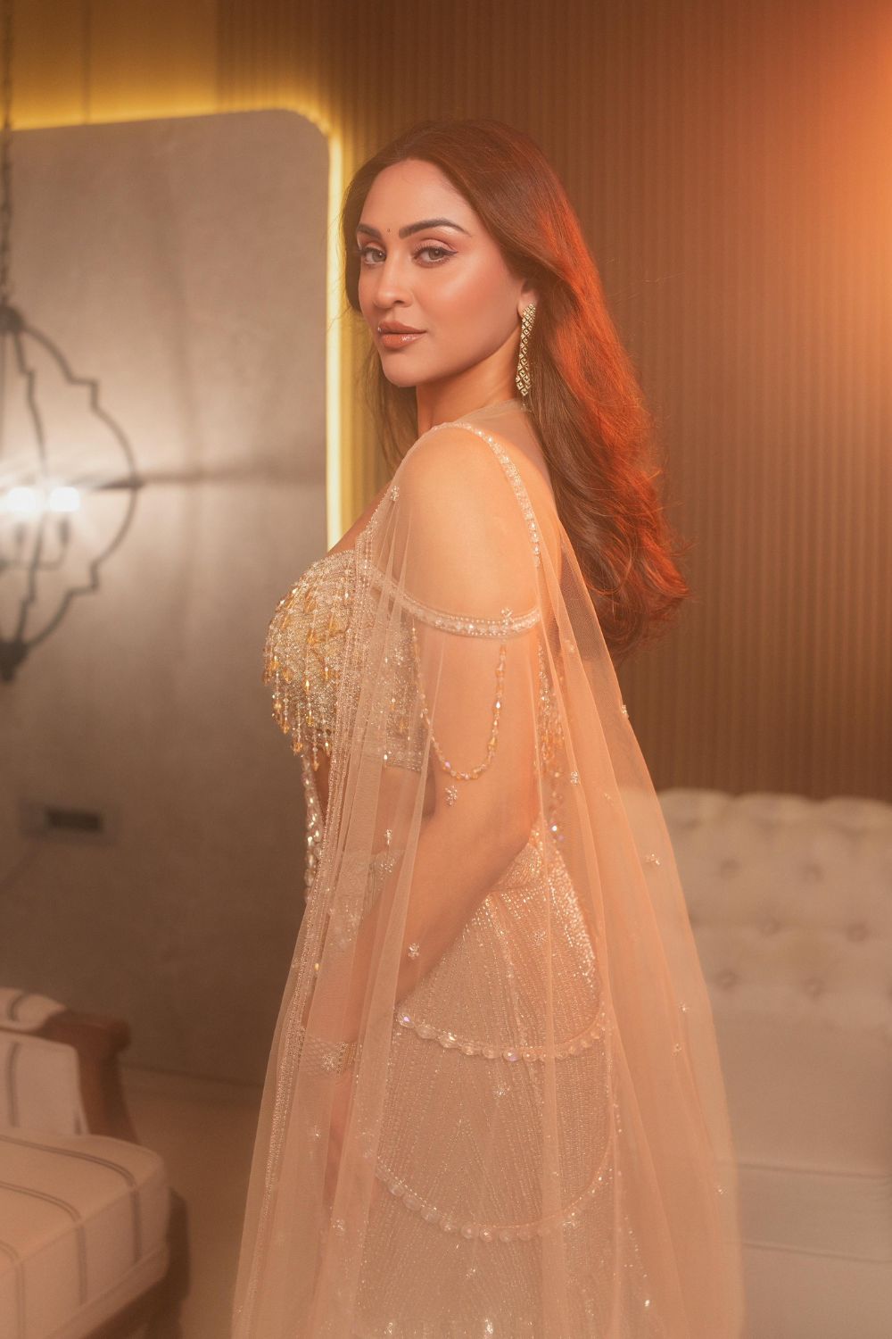 Krystle D'souza in Gold Embellished Lehenga Set