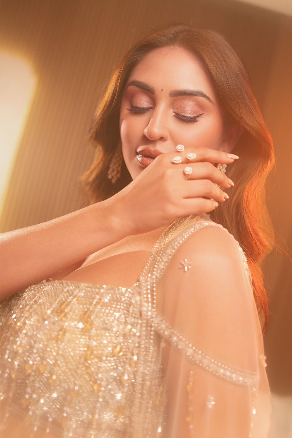 Krystle D'souza in Gold Embellished Lehenga Set