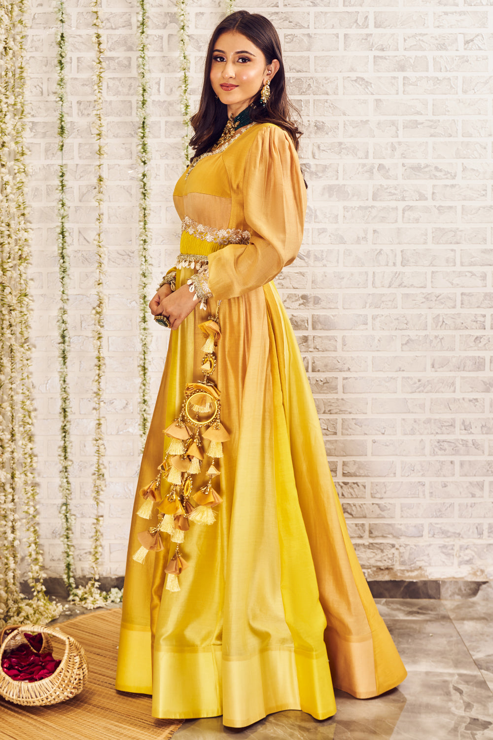 Shagna Ibadat Yellow Chanderi Anarkali