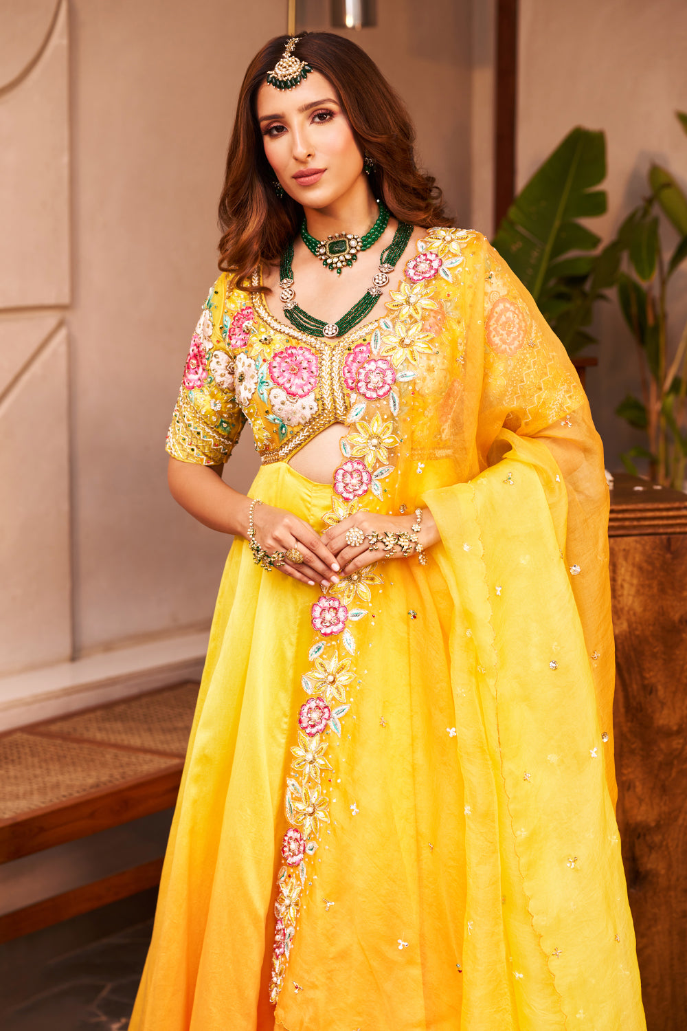 Myra Yellow Kora Organza Embellished & Embroidered Anarkali With Dupatta