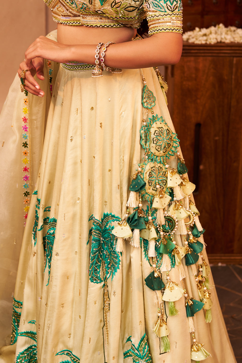 Heer Mint Green Kora Organza Embellished & Embroidered Lehenga Set