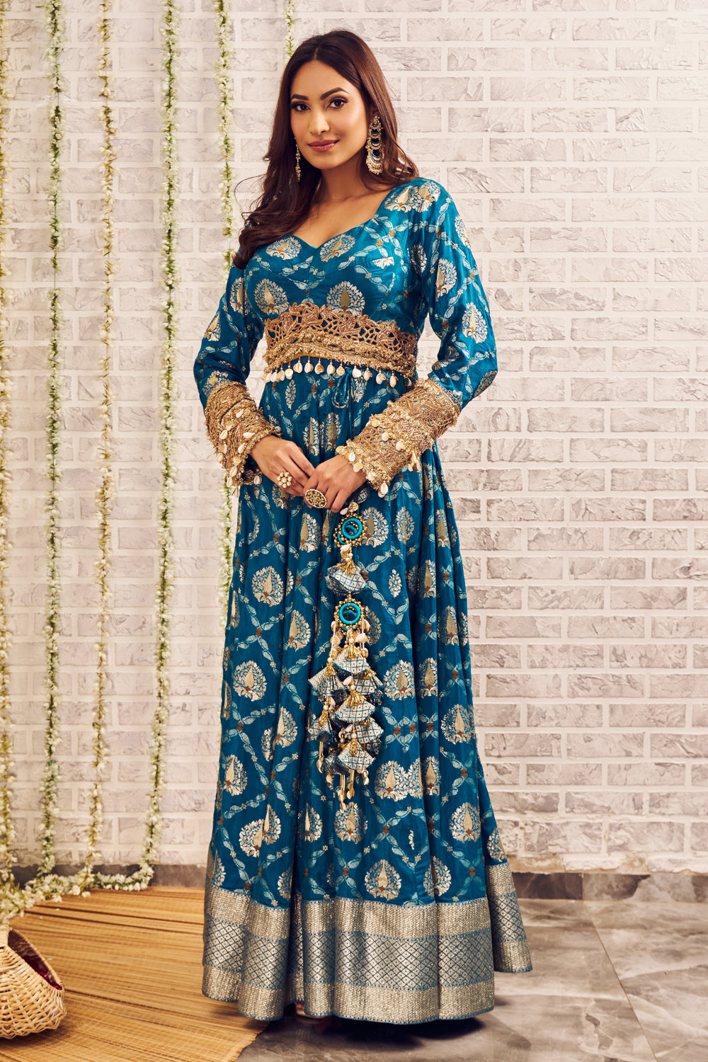 Shagna Junoon Blue Banarasi Anarkali Kurti