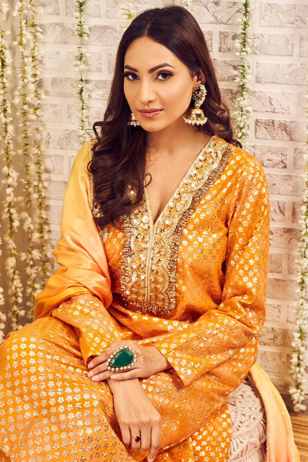 Shagna Sitaare Yellow Banarasi Kurti and Pants with Chanderi Dupatta Set