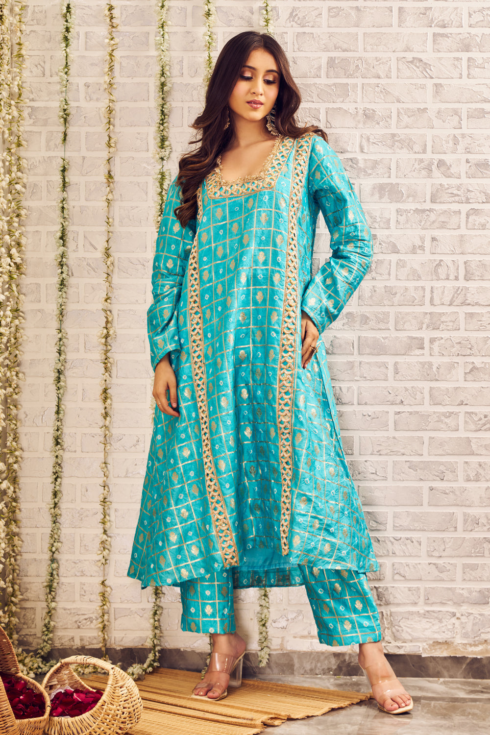 Shagna Ehsaas Blue Bandhani Textured Kurti with Pants