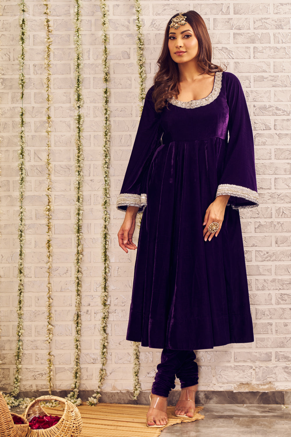 Shagna Sawarna Purple Velvet Anarkali with Churidar