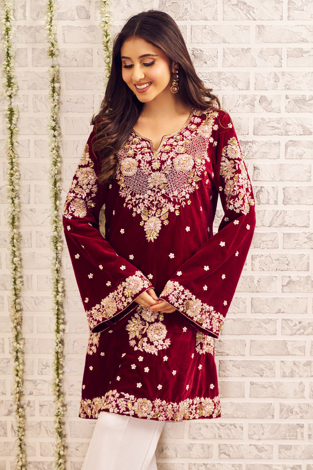 Shagna Sajda Maroon Velvet Kurti with Pants