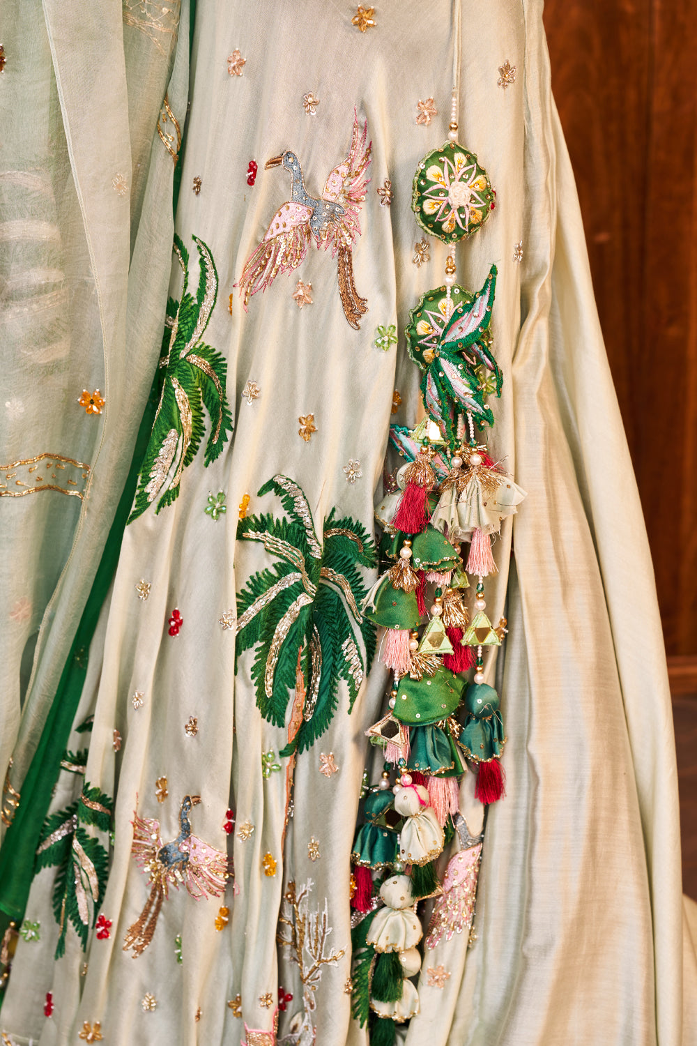 Mumtaaz Green Kora Organza  Embellished & Embroidered Lehenga Set