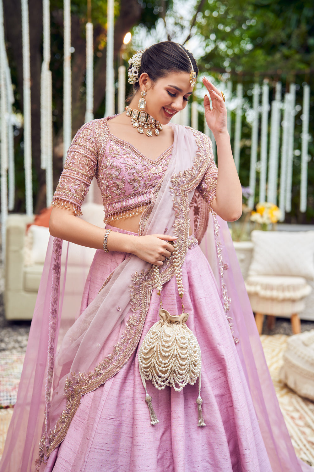 Lilac Lullaby Raw Silk Embroidery Sequin Bloom Waistband Lehenga Set