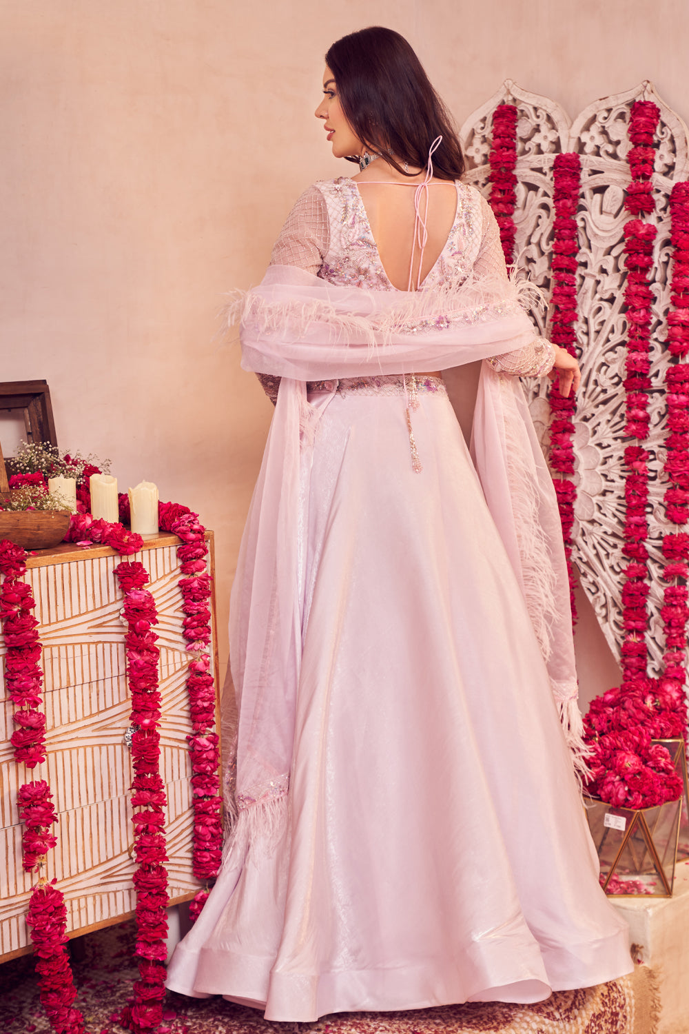 Lustrous Pink Lehenga Paper Satin Organza Lehenga Set with Blouse