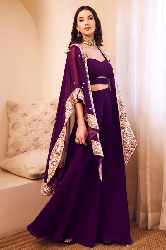 Mast Magan Purple Organza Lining Shantoon Embroidery Noor Bahar Cape Set
