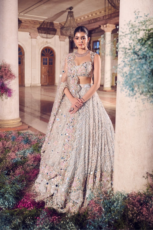 Chandni Powder Blue Mirrorwork Lehenga With Dupatta