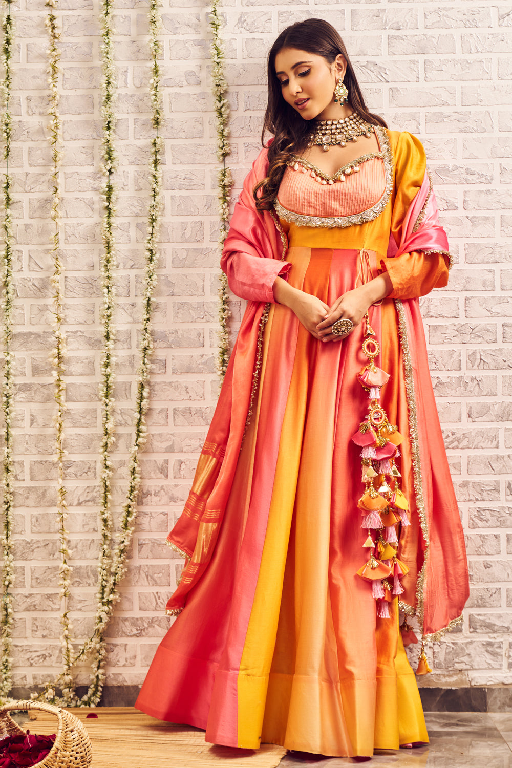 Shagna Raina Yellow Pink Chanderi Anarkali with Dupatta