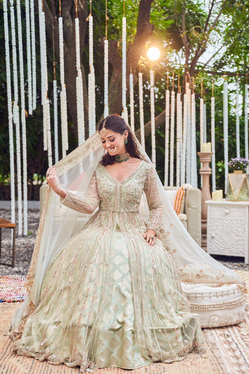 Mellow Maharani Green Banarasi Embroidery Sequin Ambrosia Jacket Kurta Lehenga Set