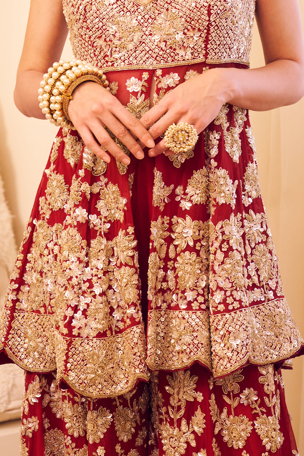 Rooh Maroon Organza Lining Shantoon Gulshan Peplum Kurti With Sharara