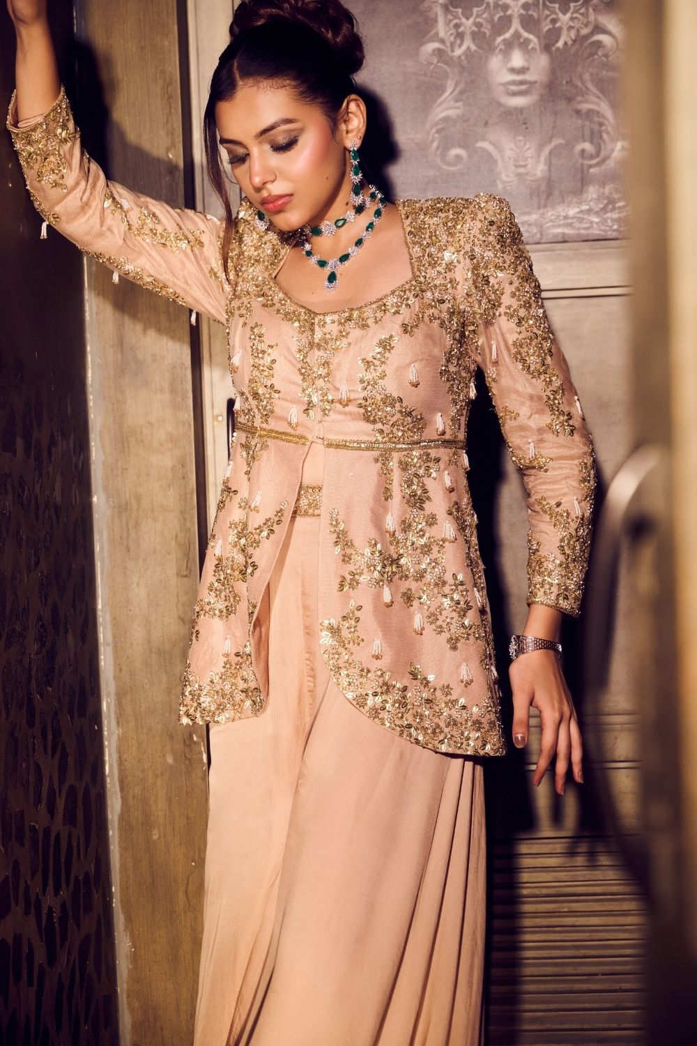 Nixie Flared Crepe Pants with Net Peplum