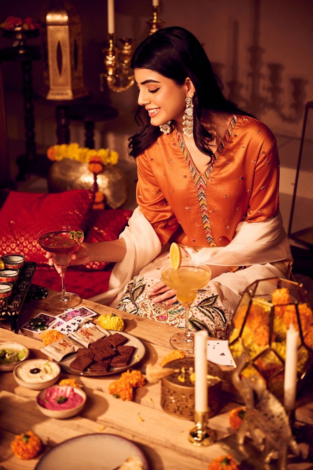 Fall Embrace Ivory Rust Chanderi Kora Embellished Suit set with dupatta