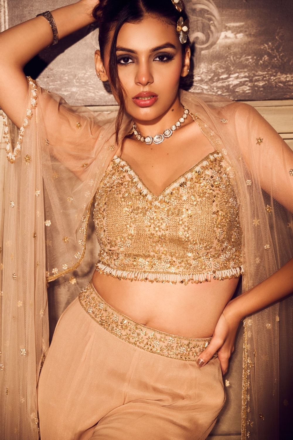 Maris Georgette Layered Garara with Net Bustier and Cape