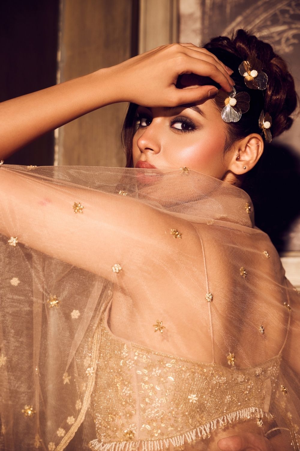 Maris Georgette Layered Garara with Net Bustier and Cape