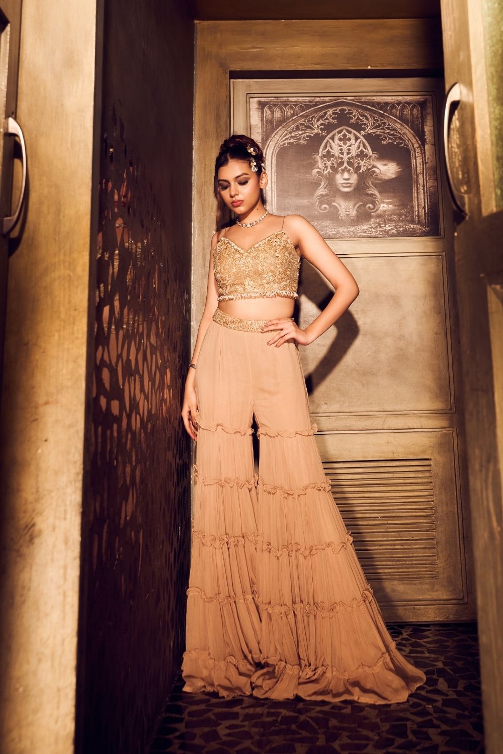 Maris Georgette Layered Garara with Net Bustier and Cape