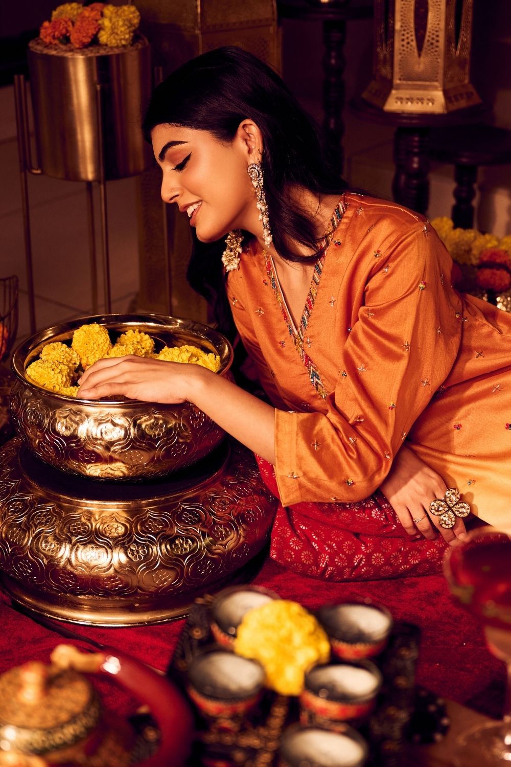 Fall Embrace Ivory Rust Chanderi Kora Embellished Suit set with dupatta