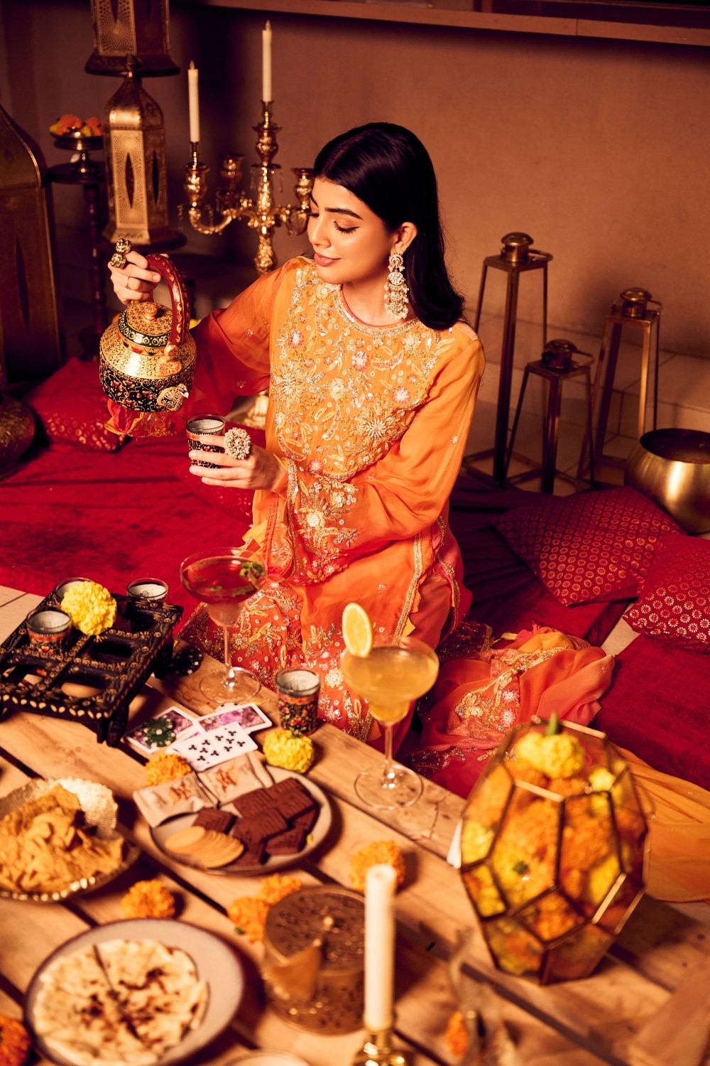 Saffron Glow Orange Viscose Organza Embellished Kurta Set with Dupatta