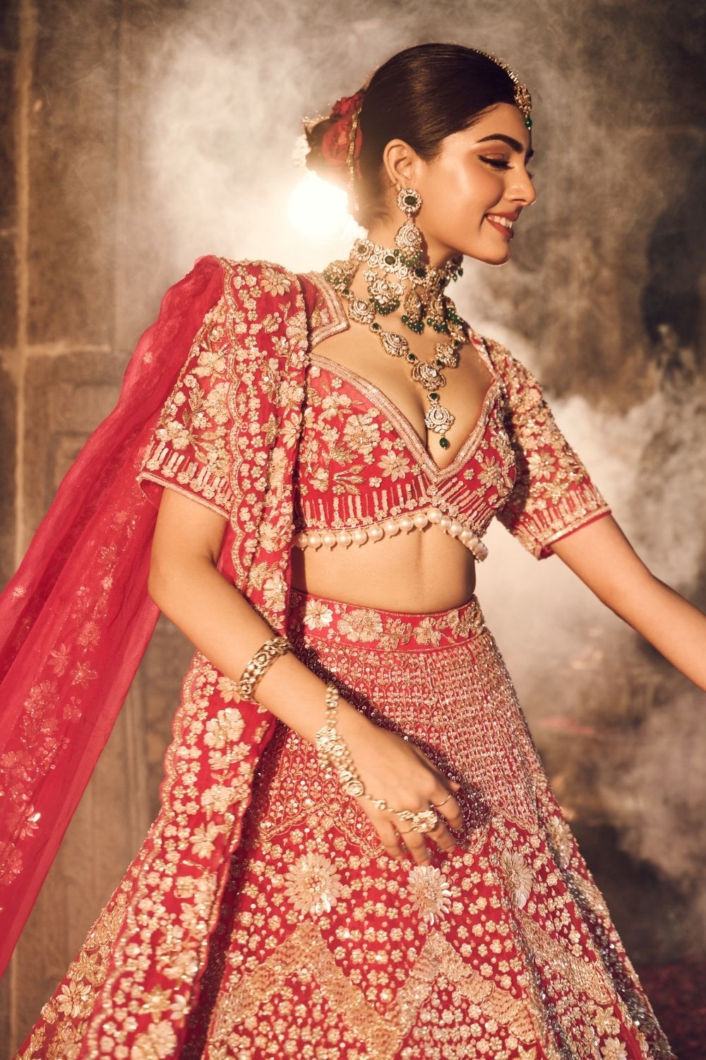 Jahanara Hot Pink Kora Organza Lining Shantoon Sequence Cutdana Bridal Lehenga Set