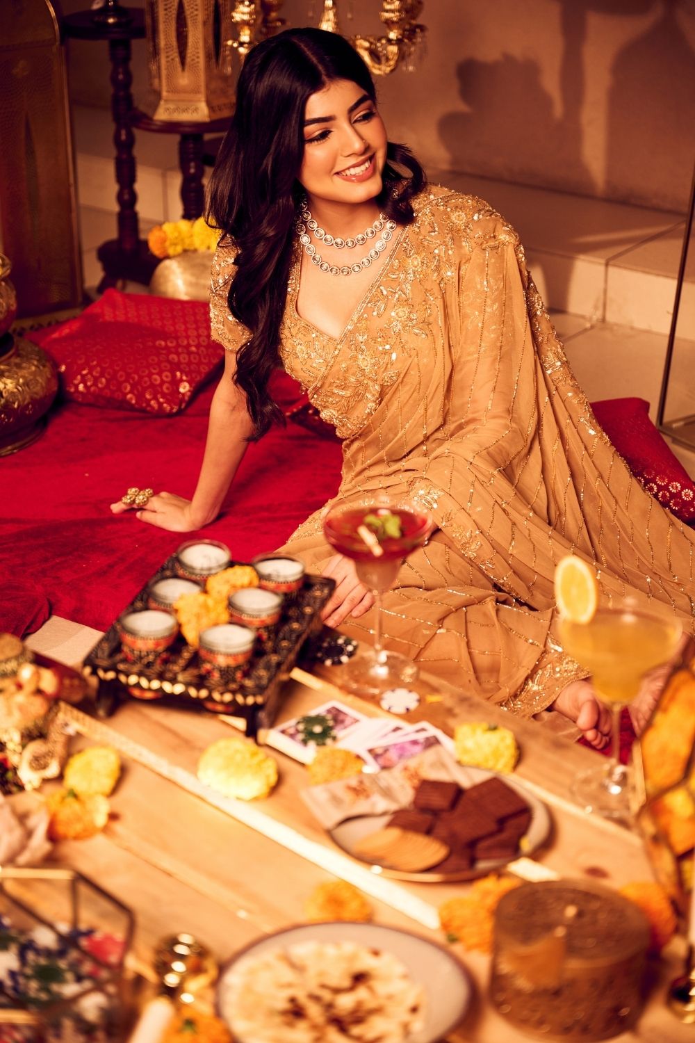 Golden Sunset Gold Georgette Embellished Cutdana Drape Saree with Blouse