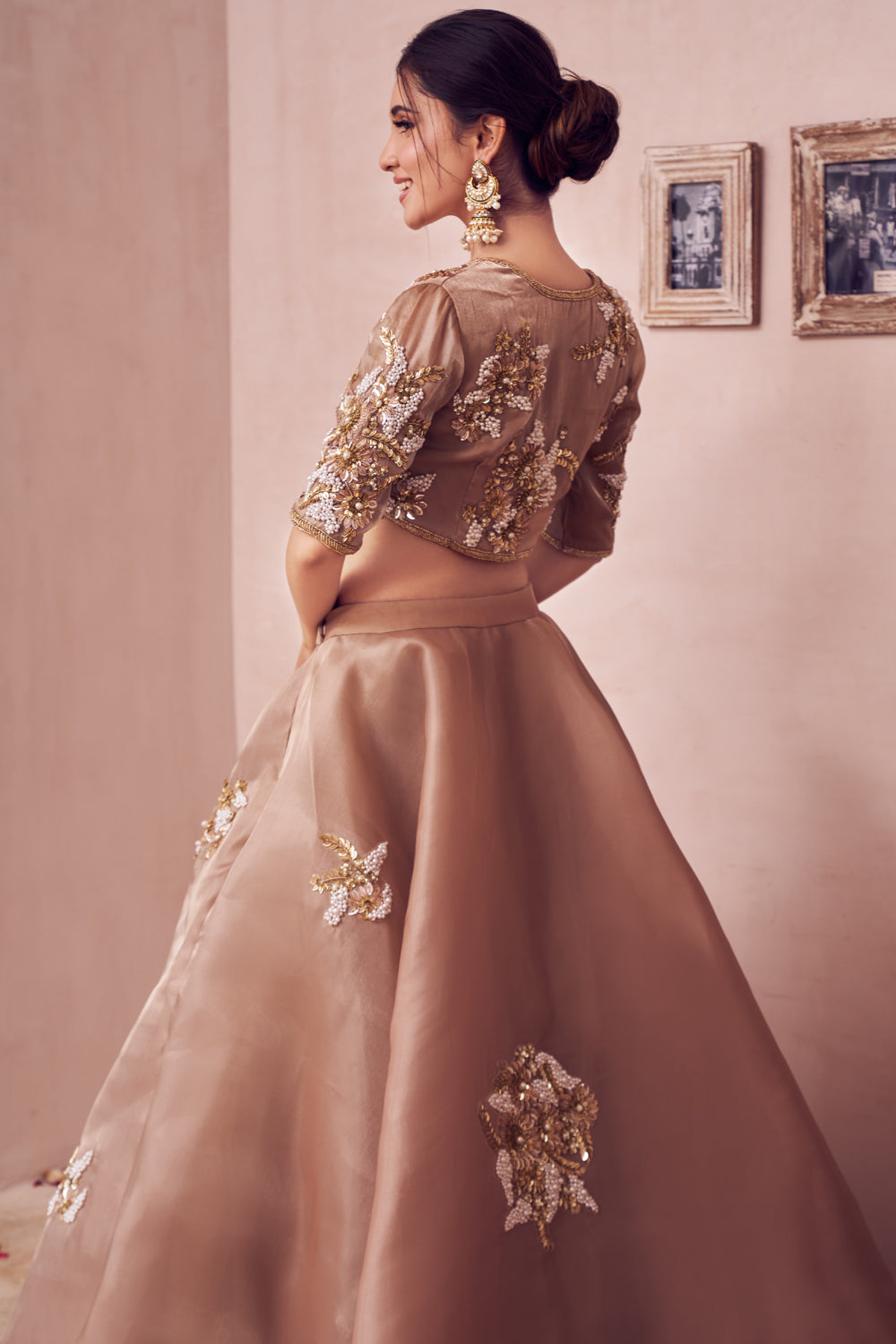 Glass Gold Radiance Glass Organza Lining Shantoon Embroidery Lehenga Set