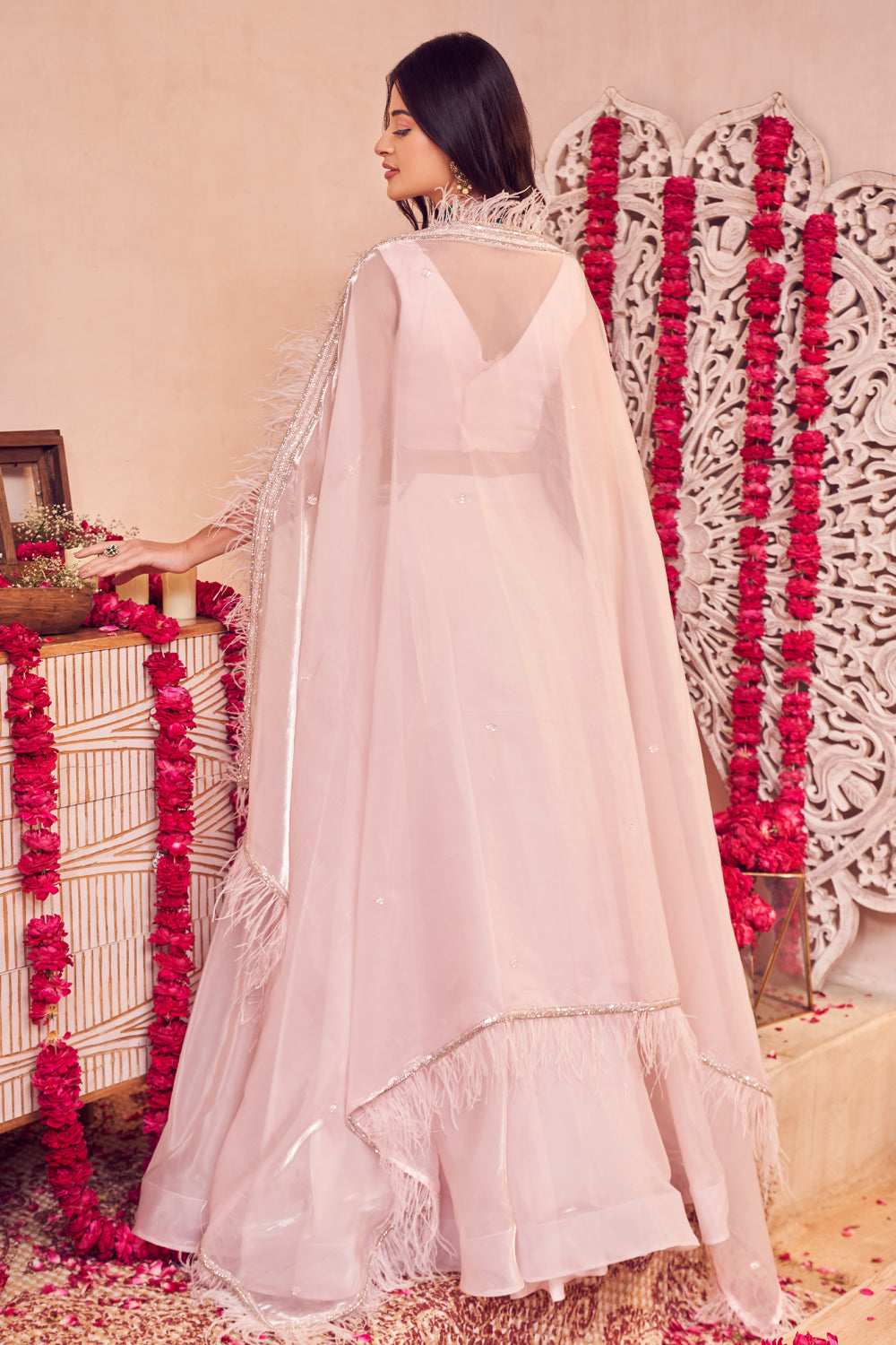 Gilded Pink Lehenga Glass Organza Embellished Lehenga set with Blouse