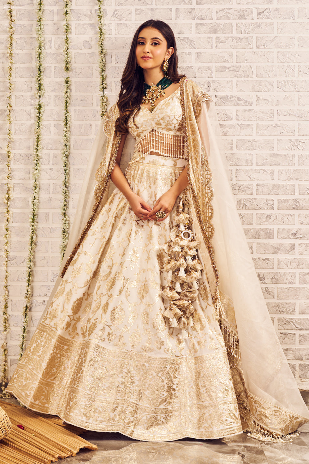 Shagna Rooh Ivory Banarasi Skirt and Blouse with Dupatta Set