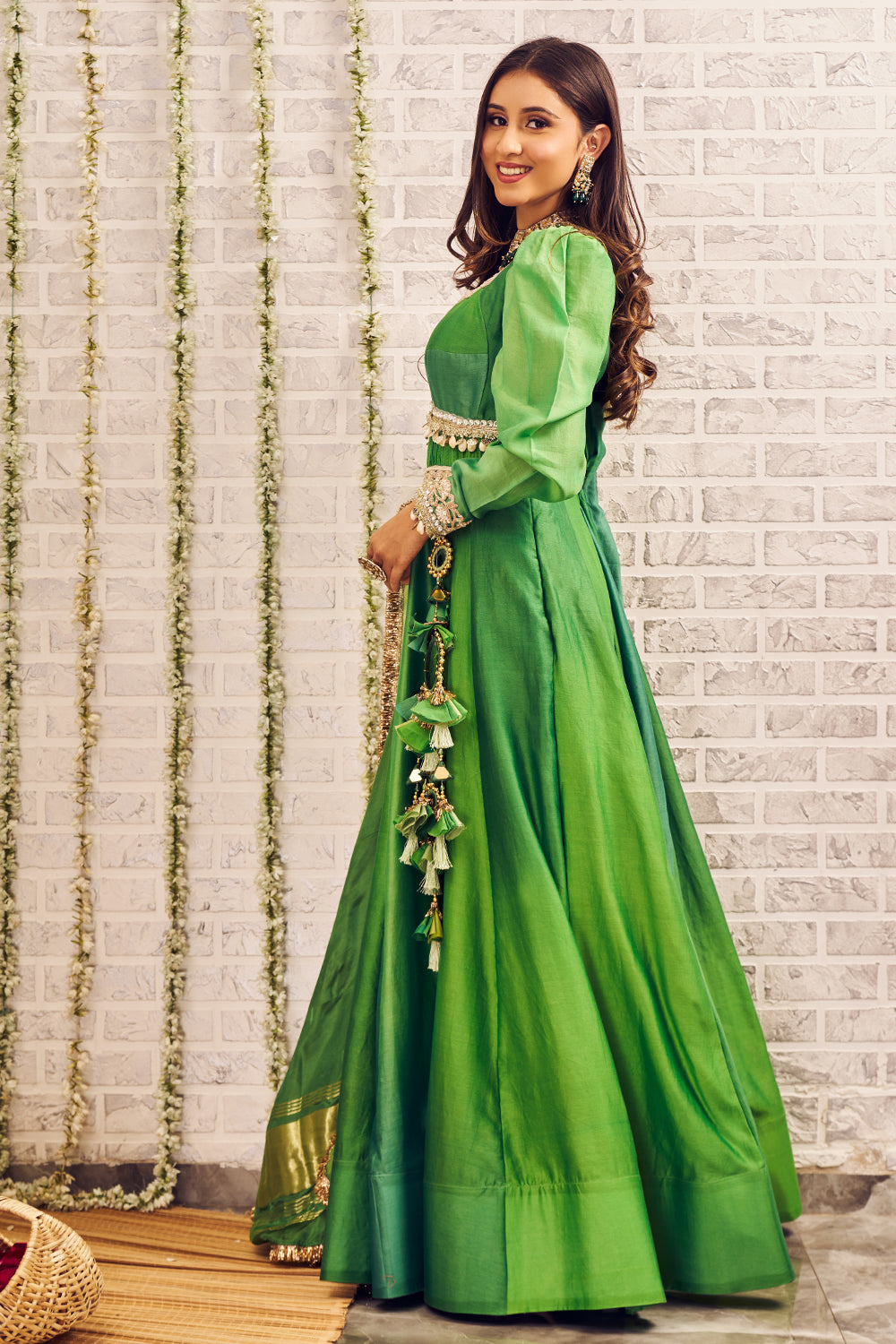 Shagna Aizaz Green Chanderi Anarkali with Dupatta