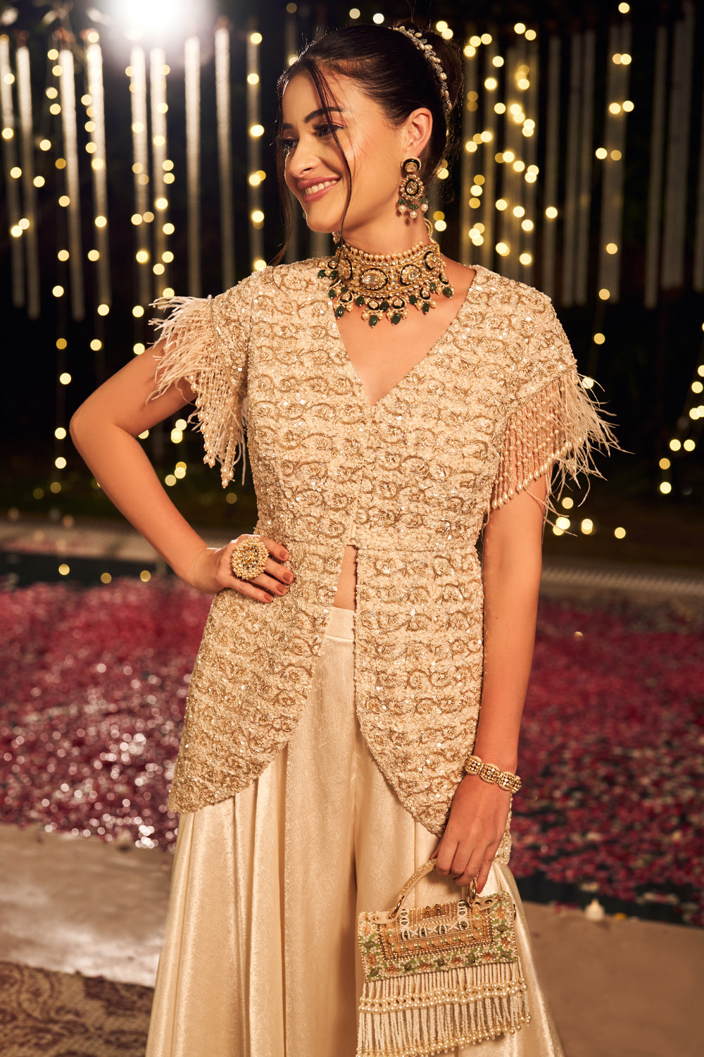 IVORY PEPLUM WITH FLARED PANTS (8155399586038)