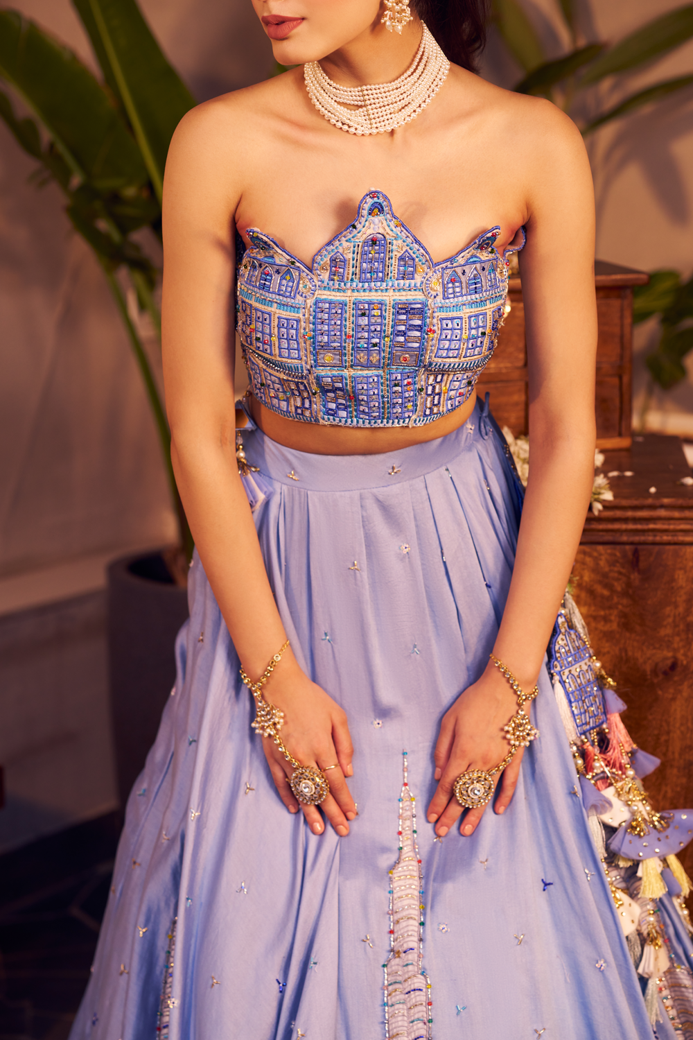 Ila Purple Chanderi Embroidered Thread Cut-Out Patchwork Lehenga Set