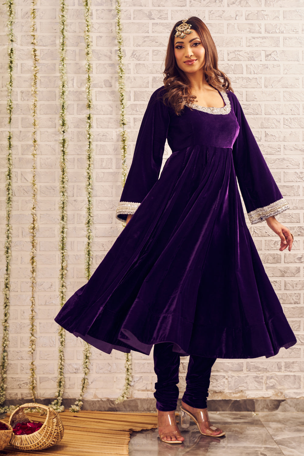 Shagna Sawarna Purple Velvet Anarkali with Churidar