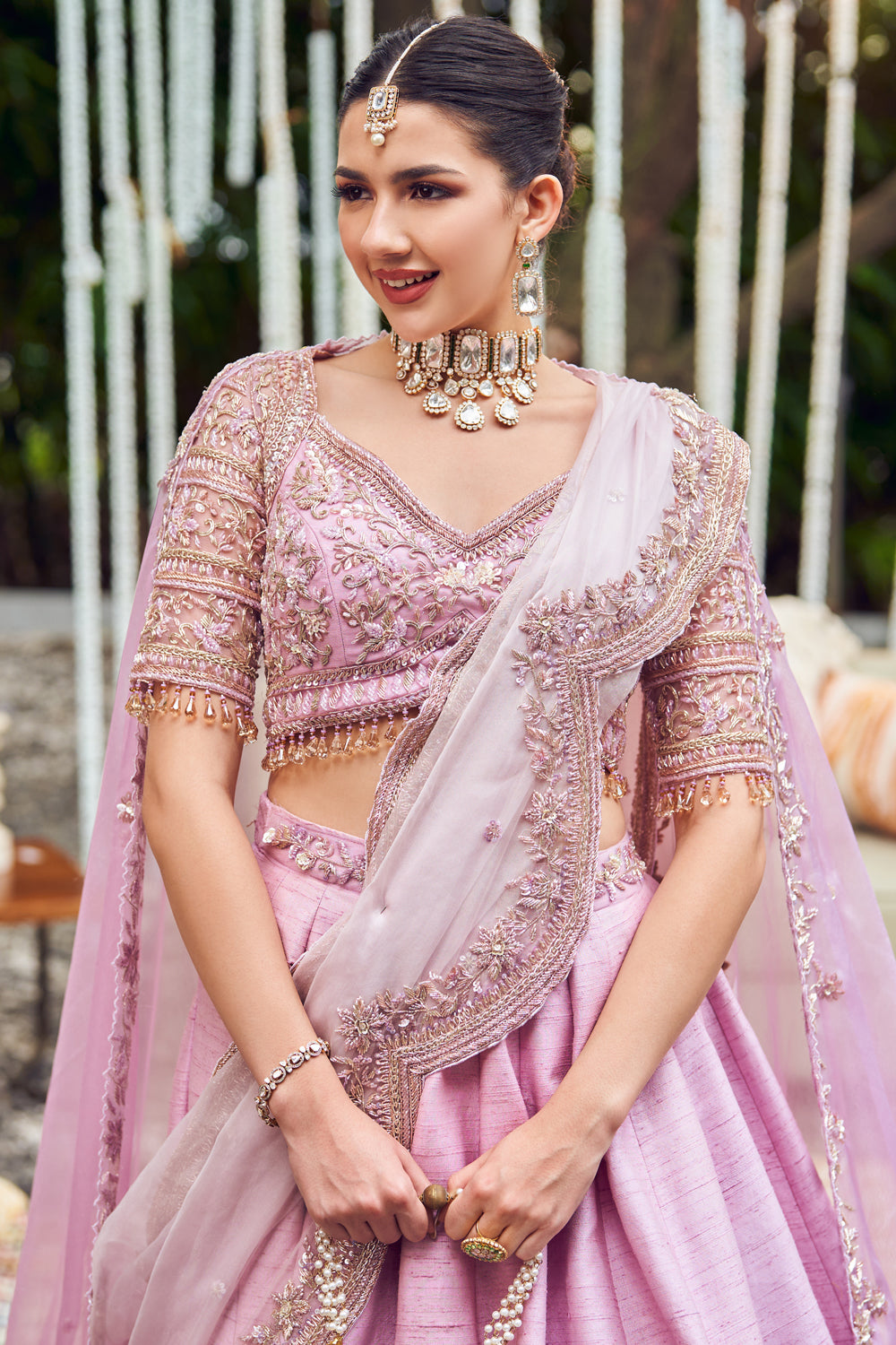 Lilac Lullaby Raw Silk Embroidery Sequin Bloom Waistband Lehenga Set