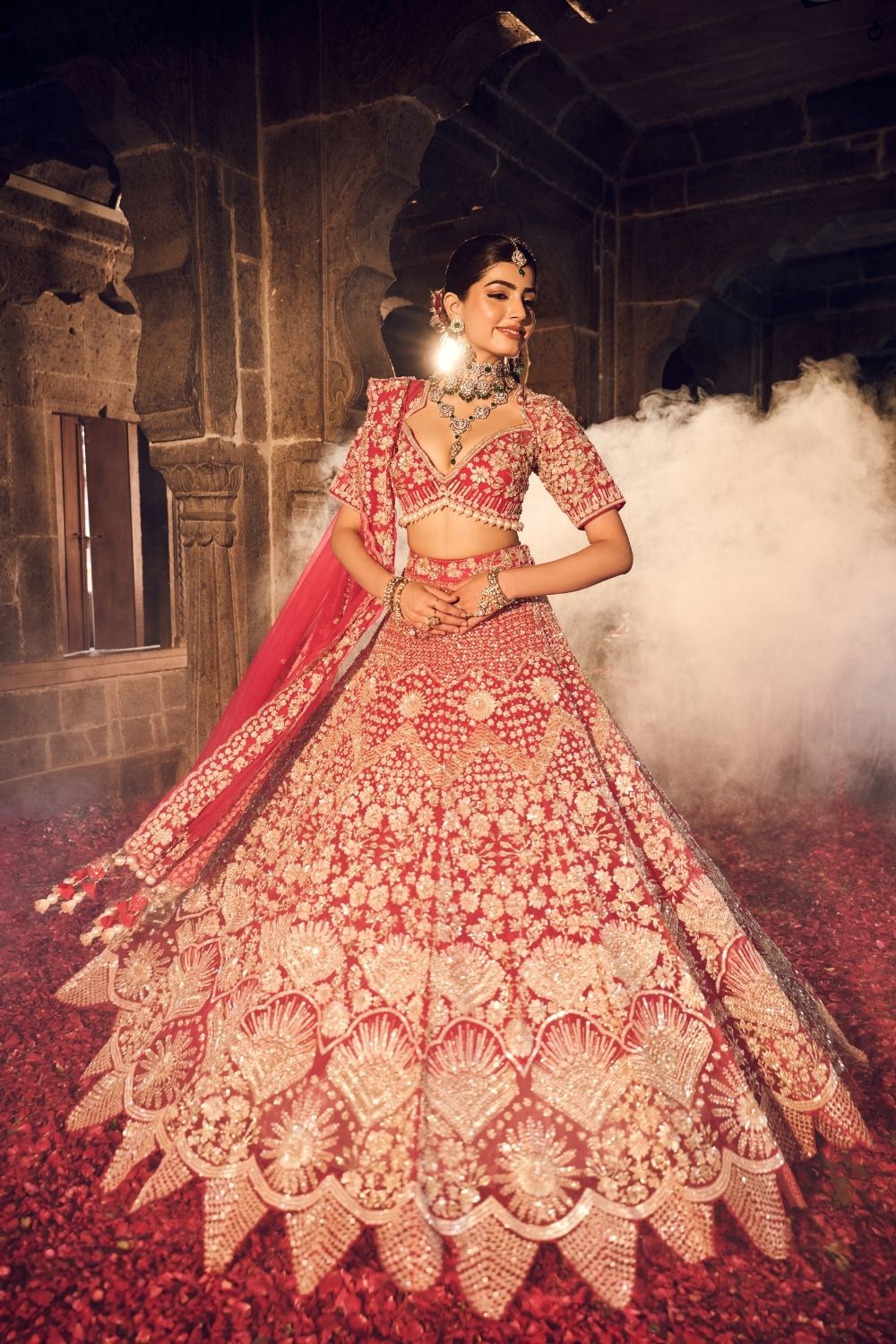 Jahanara Hot Pink Kora Organza Lining Shantoon Sequence Cutdana Bridal Lehenga Set